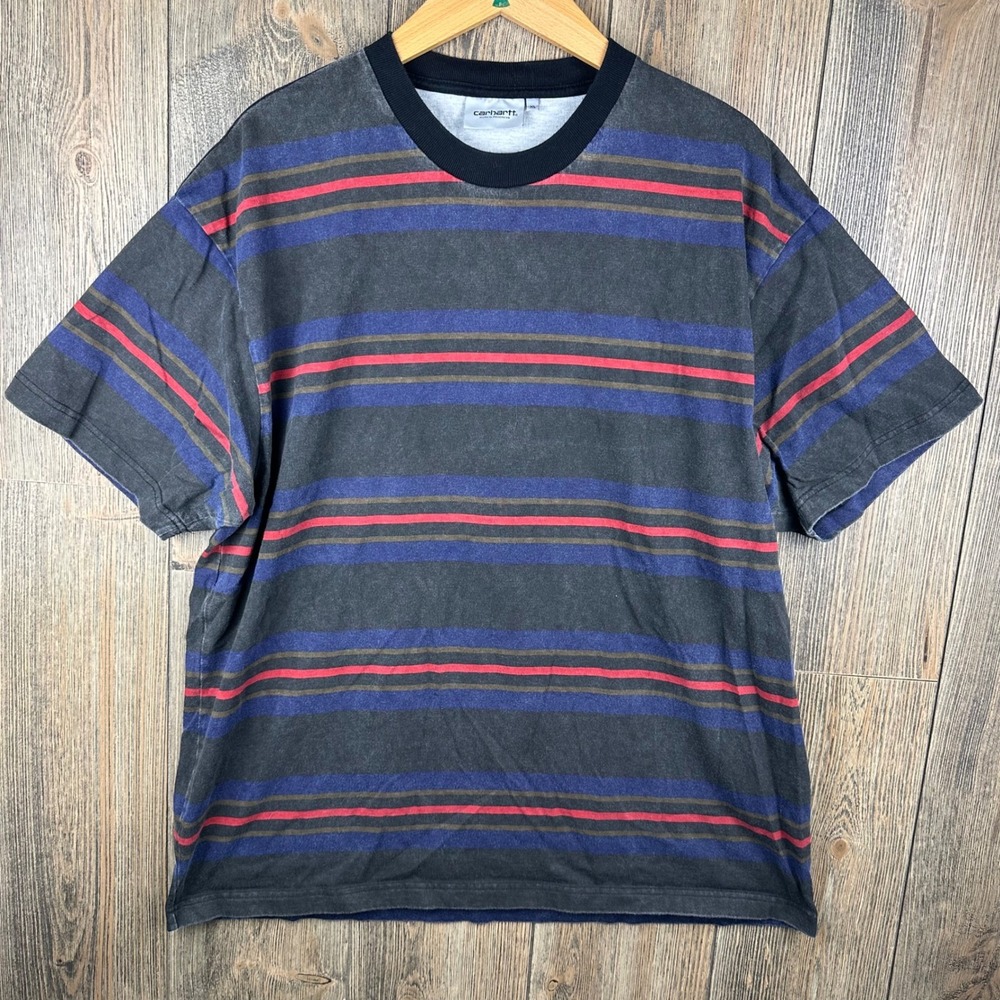 Carhartt WIP Oregon T-Shirt Mens XL Striped Organic Cotton Short Sleeve Black - Picture 1 of 7